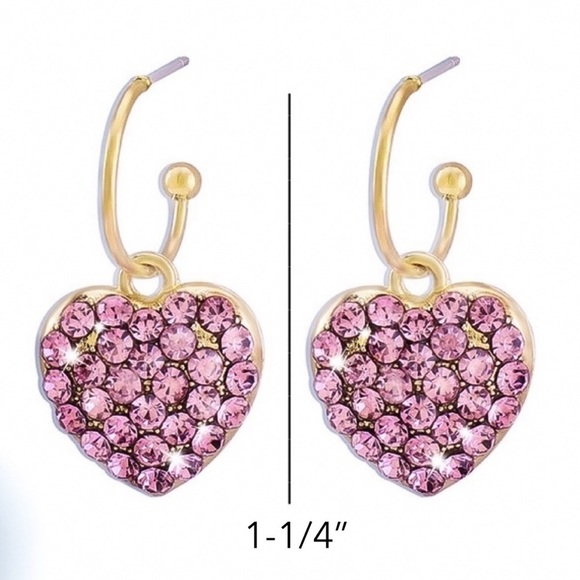 Any 2/$20! Gold Pink Crystal Pave Heart Earrings - Picture 3 of 5
